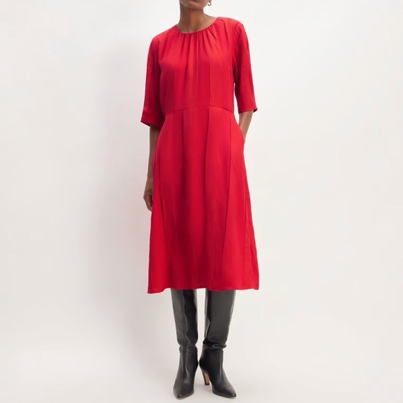 Everlane Red The City Stripe Ruched Dress - Picture 1 of 15
